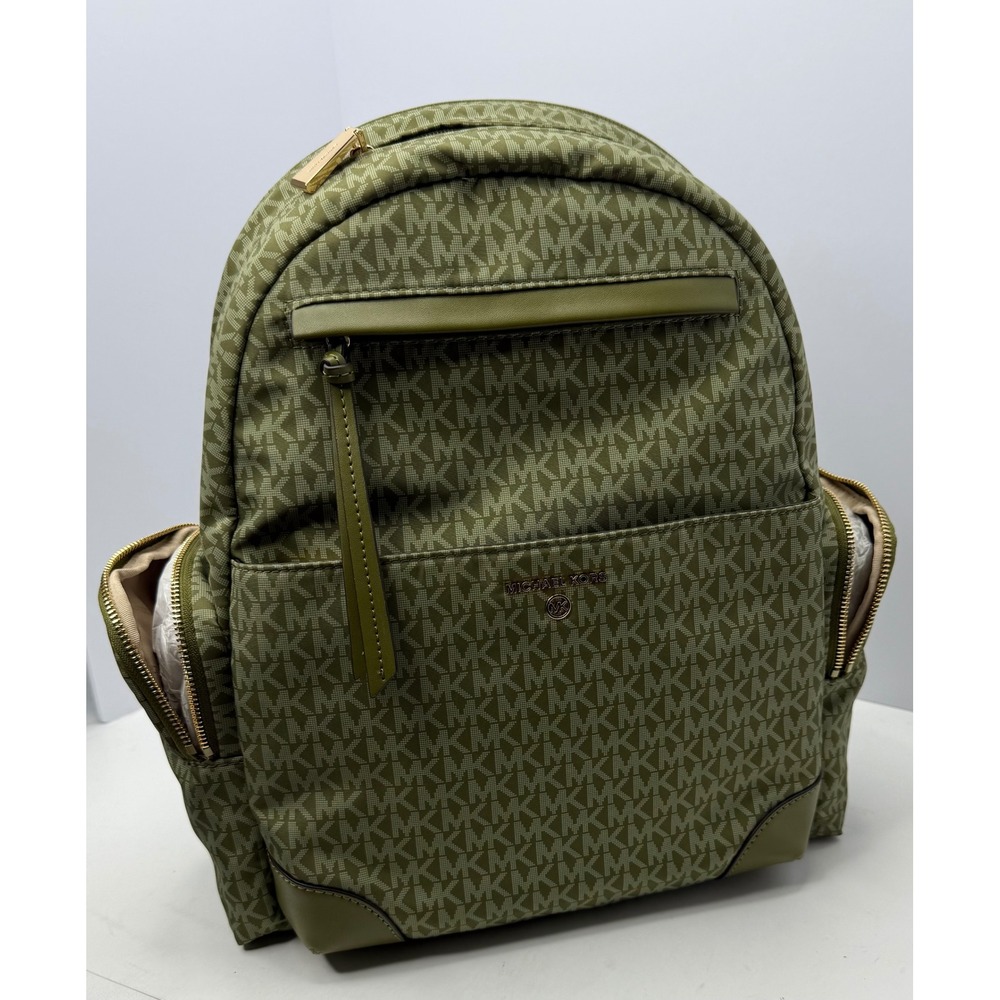 Michael Kors Prescott LG Backpack Smokey Olive  Leather Trim Gold Hardware - Picture 9 of 13